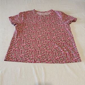 Old Navy Floral Short Sleeve Tee in‎ Pink and Green Size Medium